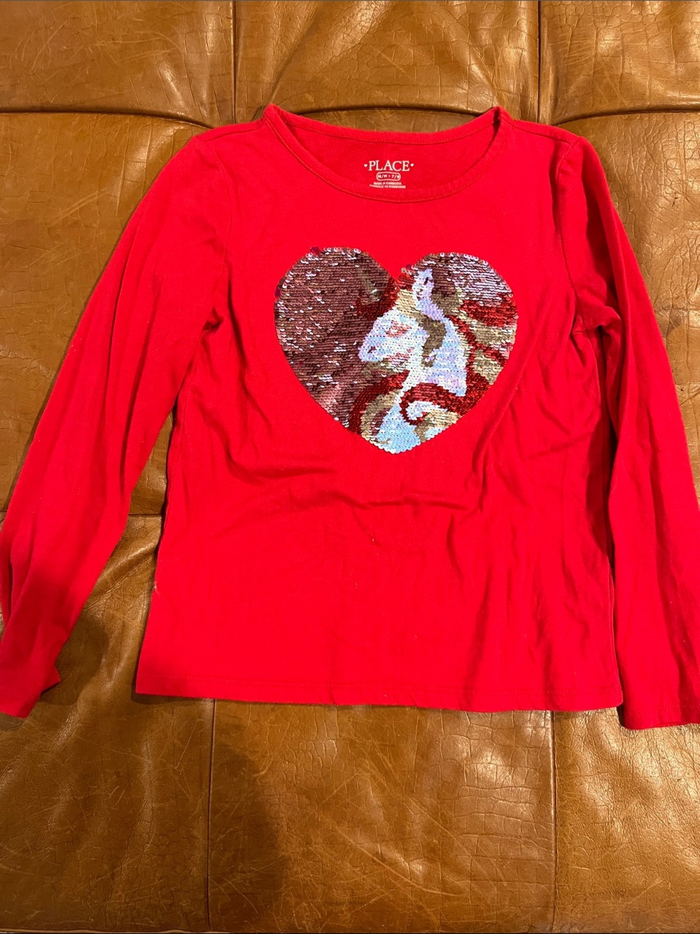 The Children's Place Red Long-Sleeve Top with Sequin Heart Unicorn
